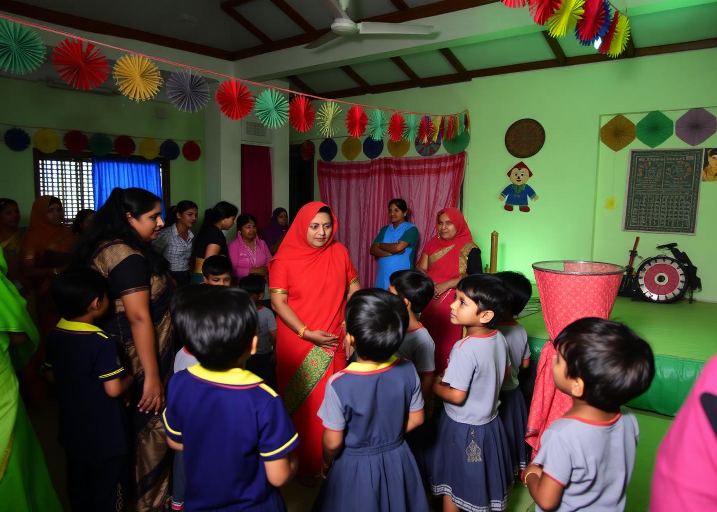Children and teachers at a Nurture Kids school event